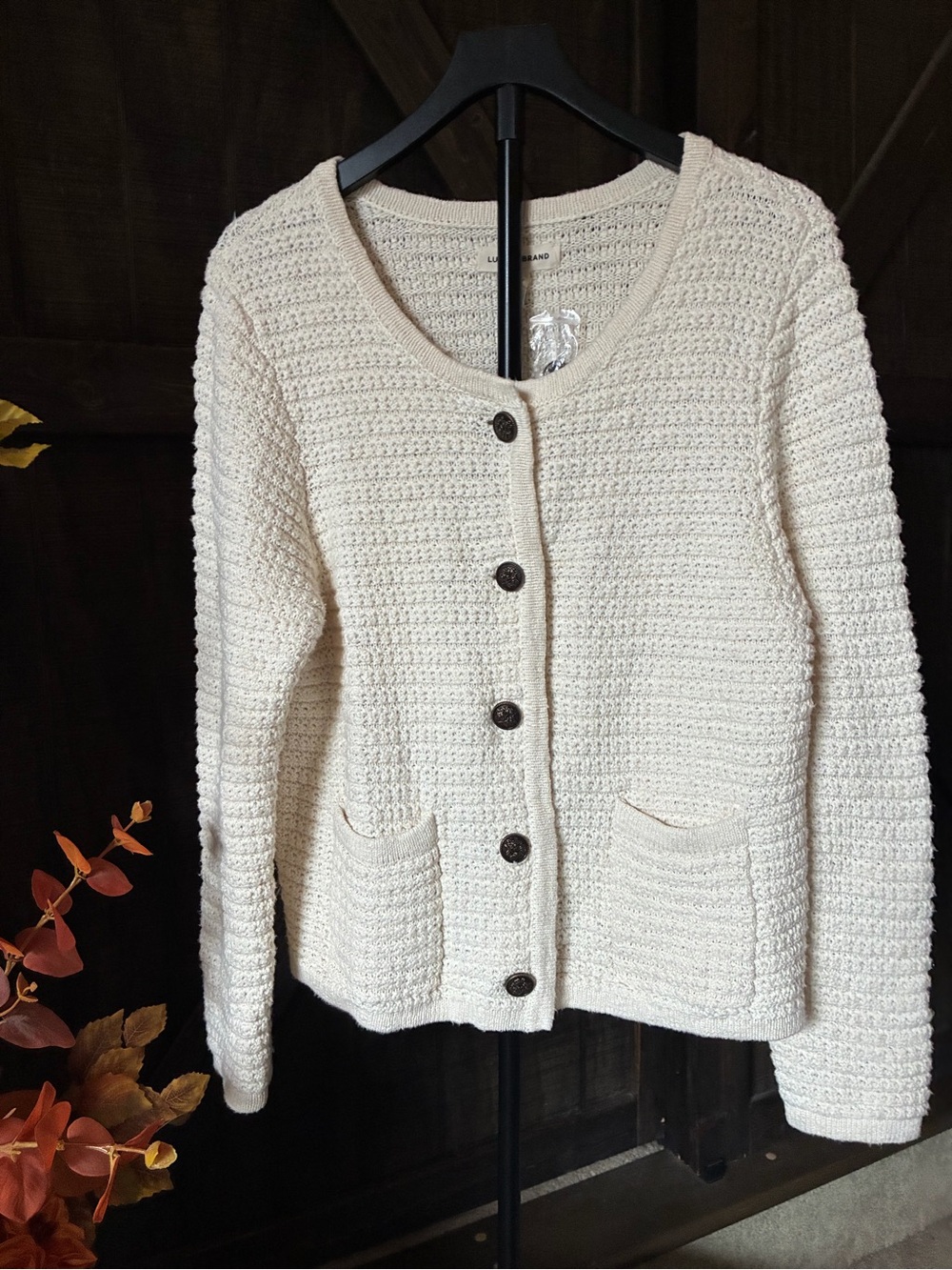 Lucky Brand Cream Crochet Button-Front Cardigan pit 2 pit 21  length 25